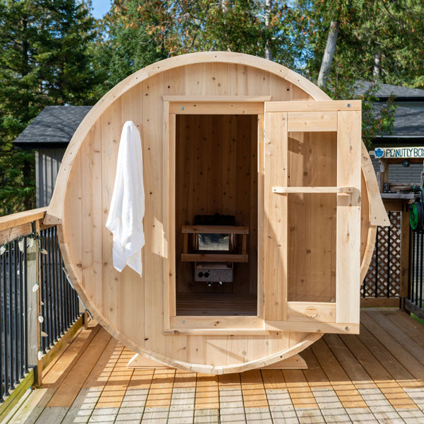 Canadian Timber Harmony Barrel Sauna by LeisureCraft - Home Sauna For Biohackers