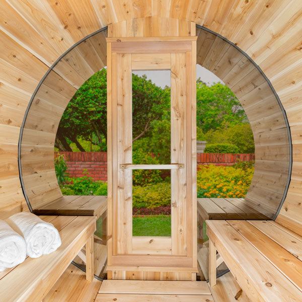 Canadian Timber Serenity MP Barrel Sauna by LeisureCraft - Home Sauna For Biohackers